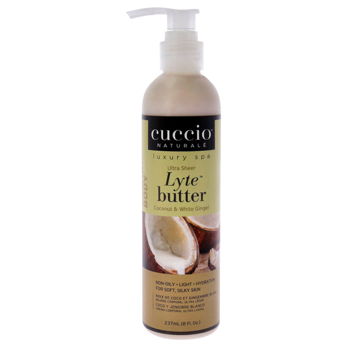 Manteca corporal Lyte Ultra-Sheer - Coco y jengibre blanco de Cuccio Naturale para unisex - Loción corporal de 8 oz 