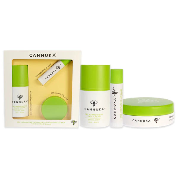 Cannuka Travel Minis by Cannuka for Unisex - 3 Pc 0.44oz CBD Skin Balm, 1.6oz CBD Nourishing Body Cream, 0.15oz CBD Hydrating Lip Balm