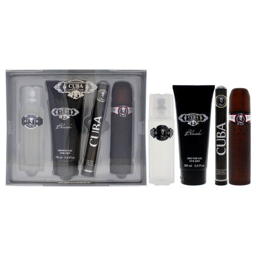 Cuba Black by Cuba for Men - 4 Pc Gift Set 3.4oz EDT Spray, 1.7oz EDT Spray, 3.3oz After Shave, 6.7oz Shower Gel