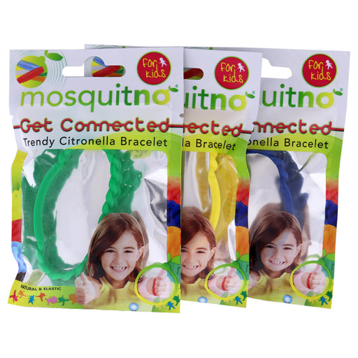 Get Connected Citronella Bracelet Set by Mosquitno for Kids - 3 Pc Bracelet Green, Yellow, Blue
