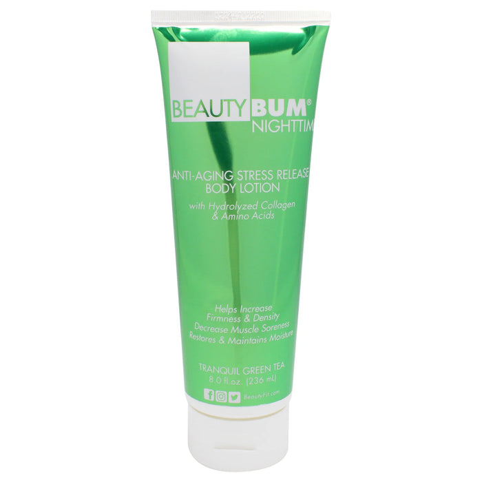 Loción corporal antienvejecimiento antiestrés BeautyBum NightTime - Té verde tranquilo de BeautyFit para mujeres - Loción corporal de 8 oz