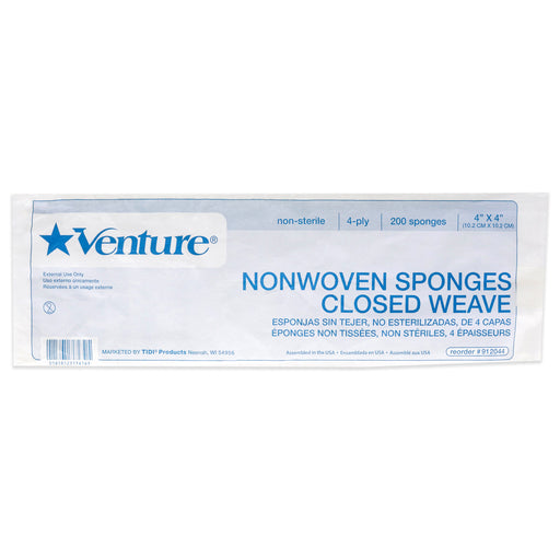 Venture Non-Woven 4-Ply Closed Weave Sponge Non-Sterile by Tidi for Unisex - 200 Count Sponge