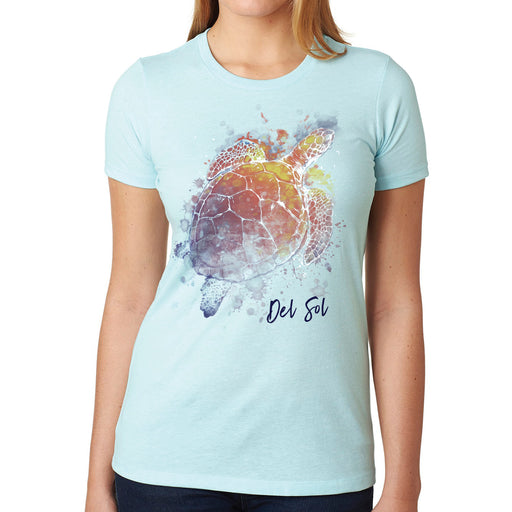 Girls Crew Tee - Turtle Splash-Ice Blue by DelSol for Women - 1 Pc T-Shirt (Medium)