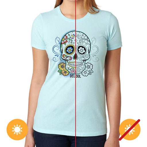 Day of the Dead T-Shirt - Ice Blue by Delsol for Unisex - 1 Pc T-Shirt (Small)