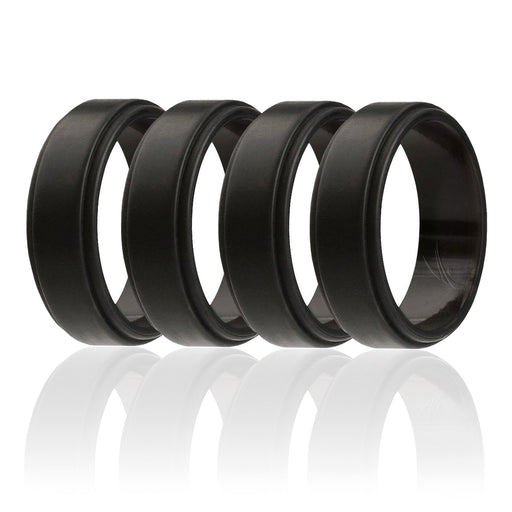 Silicone Wedding Ring - Step Edge Style - Black by ROQ for Men - 4 x 11 mm Ring