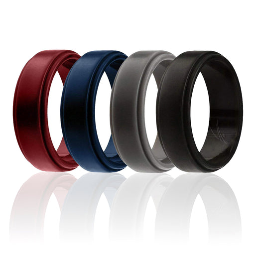 Silicone Wedding Ring - Step Edge Style Set by ROQ for Men - 4 x 7 mm Bordeaux, Black, Grey, Blue