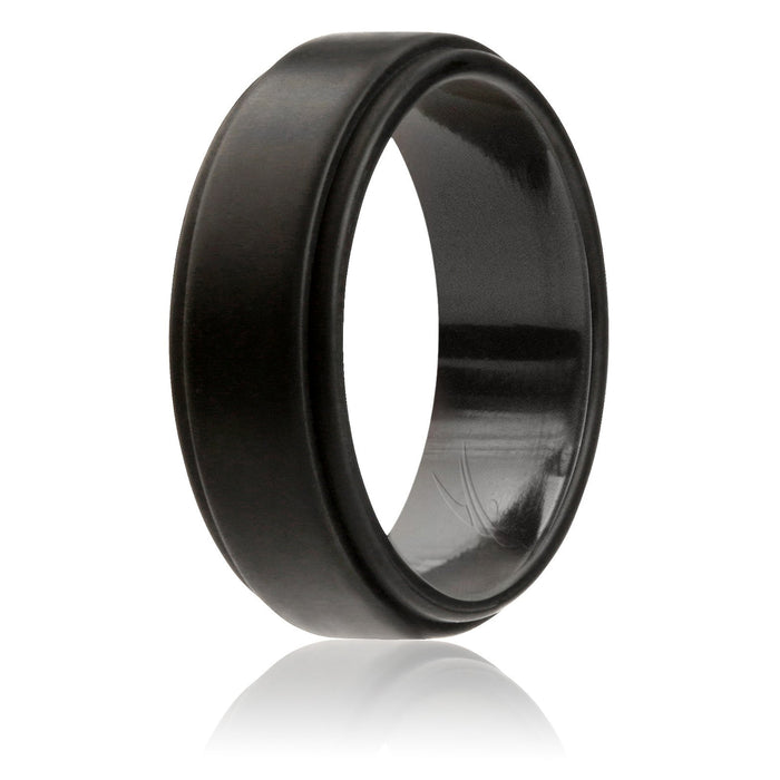 Silicone Wedding Ring - Step Edge Style - Black by ROQ for Men - 9 mm Ring