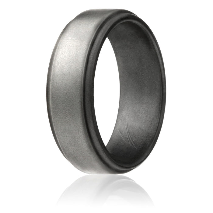 Silicone Wedding Ring - Step Edge Style - Platinum by ROQ for Men - 12 mm Ring