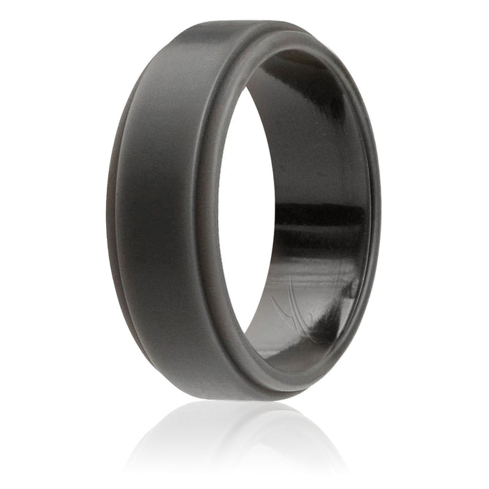 Silicone Wedding Ring - Step Edge Style - Grey by ROQ for Men - 9 mm Ring