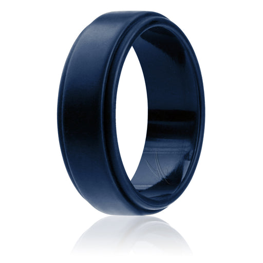 Silicone Wedding Ring - Step Edge Style - Blue by ROQ for Men - 7 mm Ring