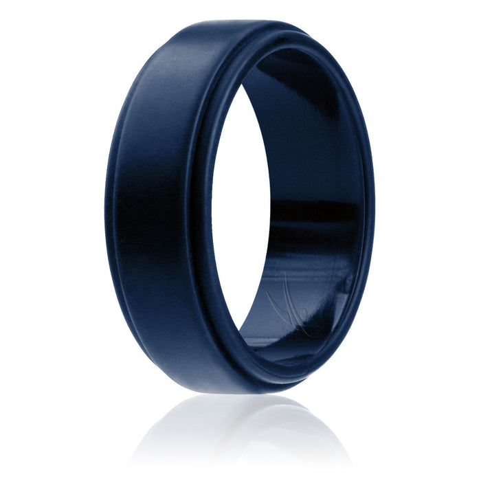 Silicone Wedding Ring - Step Edge Style - Blue by ROQ for Men - 8 mm Ring