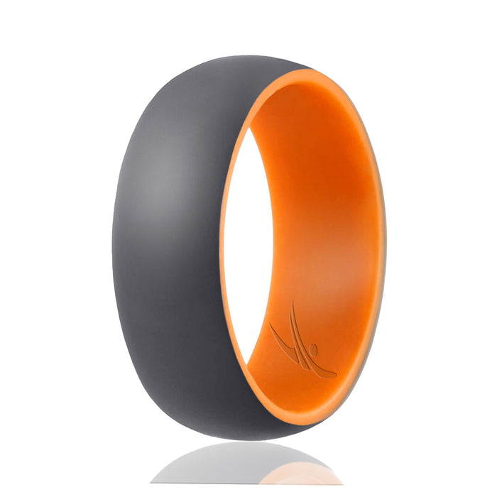 Silicone Wedding Ring - Duo Collection Dome Style - Orange-Grey by ROQ for Men - 9 mm Ring