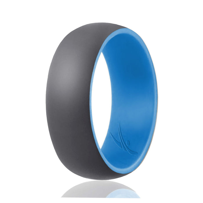 Silicone Wedding Ring - Duo Collection Dome Style - Light Blue-Grey by ROQ for Men - 12 mm Ring