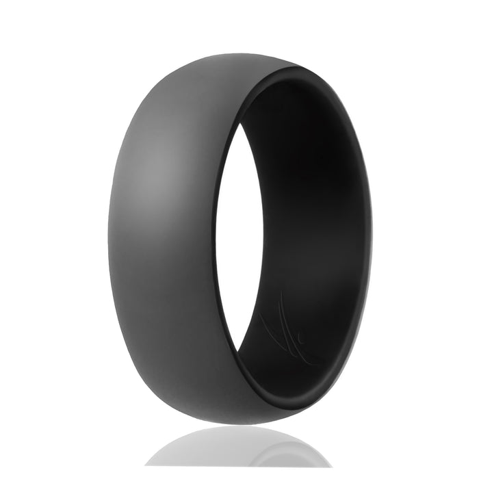 Silicone Wedding Ring - Duo Collection Dome Style - Black-Grey by ROQ for Men - 7 mm Ring