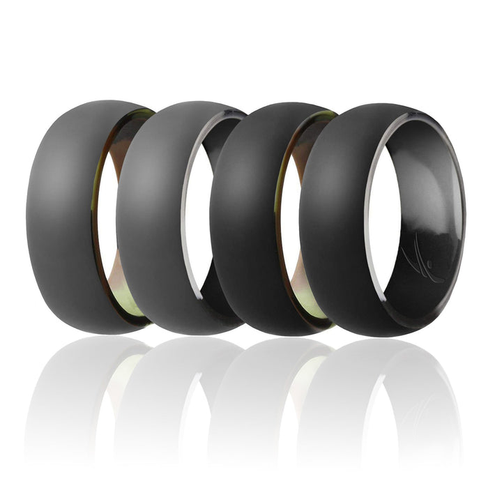 Silicone Wedding Ring - Duo Collection Dome Style - Set by ROQ for Men - 7 mm Camo-Black, Black Camo-Black, Camo-Grey, Black Camo-Grey