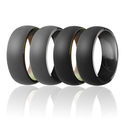 Silicone Wedding Ring - Duo Collection Dome Style - Set by ROQ for Men - 10 mm Camo-Black, Black Camo-Black, Camo-Grey, Black Camo-Grey