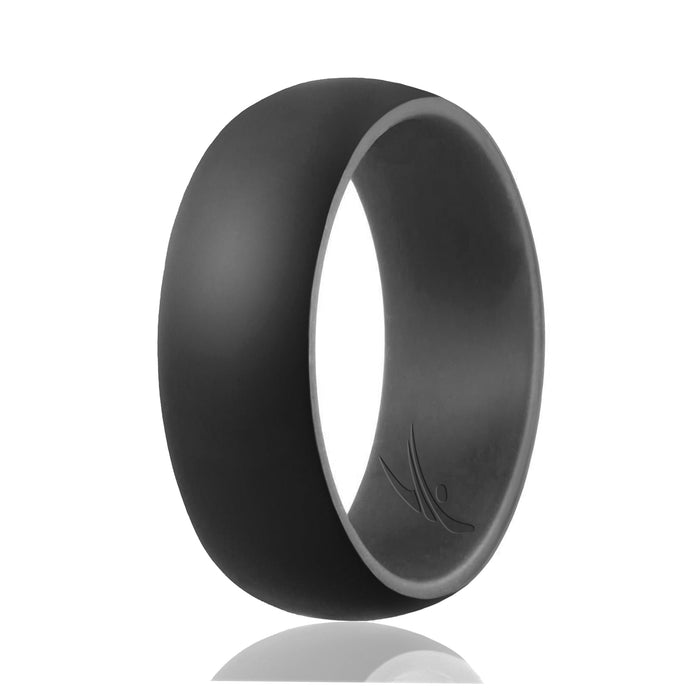 Silicone Wedding Ring - Duo Collection Dome Style - Grey-Black by ROQ for Men - 7 mm Ring