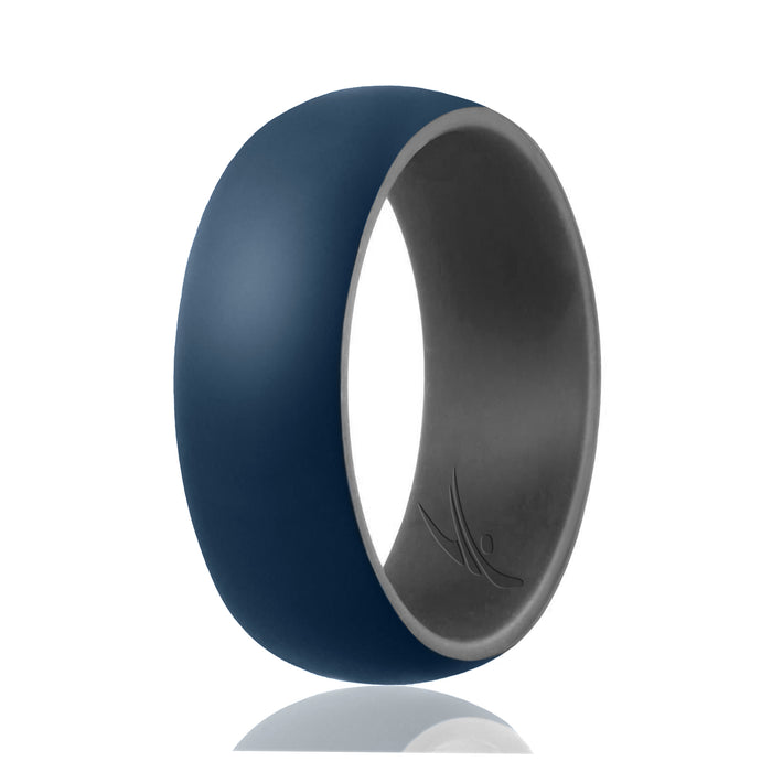 Silicone Wedding Ring - Duo Collection Dome Style - Grey-Blue by ROQ for Men - 9 mm Ring