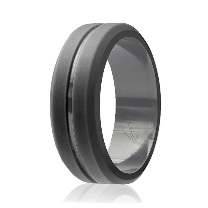 Silicone Wedding Ring - Engraved Middle Line - Grey by ROQ for Men - 8 mm Ring