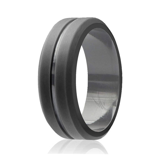Silicone Wedding Ring - Engraved Middle Line - Grey by ROQ for Men - 9 mm Ring