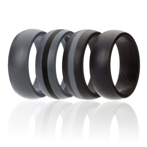 Silicone Wedding Ring - Dome Style with Middle Line Set by ROQ for Men - 4 x 7 mm Black, Grey, Grey with Black Line, Black with Grey Line