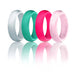 Silicone Wedding Ring - Dome Style Set by ROQ for Women - 4 x 4 mm Pink, Turquoise, White with Pink Glitter, Silver