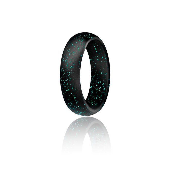 Silicone Wedding Ring - Dome Style - Black with Glitter Turquoise by ROQ for Women - 5 mm Ring