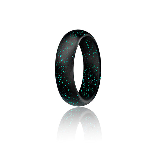 Silicone Wedding Ring - Dome Style - Black with Glitter Turquoise by ROQ for Women - 10 mm Ring