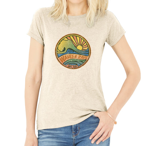 Women Crew Tee - Waves and Rays - Beige by DelSol for Women - 1 Pc T-Shirt (Medium)
