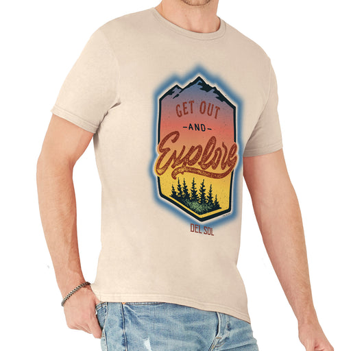 Men Crew Tee - Get Out And Explore - Beige by DelSol for Men - 1 Pc T-Shirt (2XL)