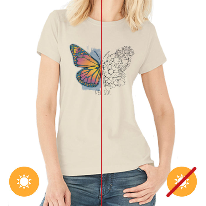 Women Crew Tee - Butterfly Floral - Beige by DelSol for Women - 1 Pc T-Shirt (Medium)