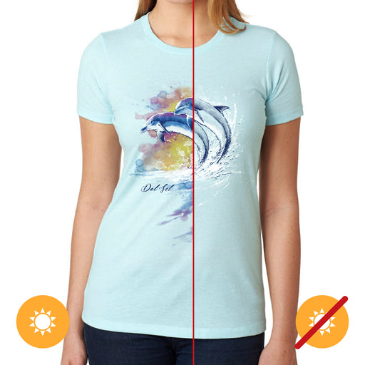 Girls Crew Tee - Watercolor Dolphins - Ice Blue by DelSol for Women - 1 Pc T-Shirt (YL)