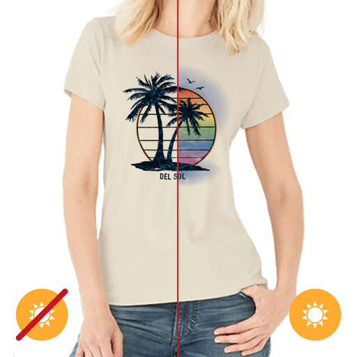 Women Crew Tee - Island Palm Sunset - Beige by DelSol for Women - 1 Pc T-Shirt (XL)