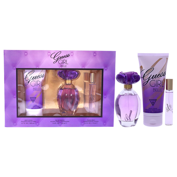 Guess Girl Belle by Guess for Women - 3 Pc Gift Set 3.4oz EDT Spray , 0.5oz EDP Travel Spray, 6.7oz Body Lotion