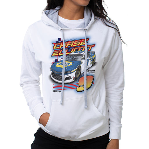 NASCAR Hooded Sweatshirt - Chase Elliot - 1 White by DelSol for Women - 1 Pc T-Shirt (S)
