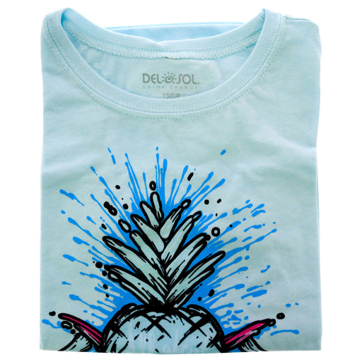 Kids Premium Crew Tee - Pineapples - Ice Blue by DelSol for Kids - 1 Pc T-Shirt (YS)