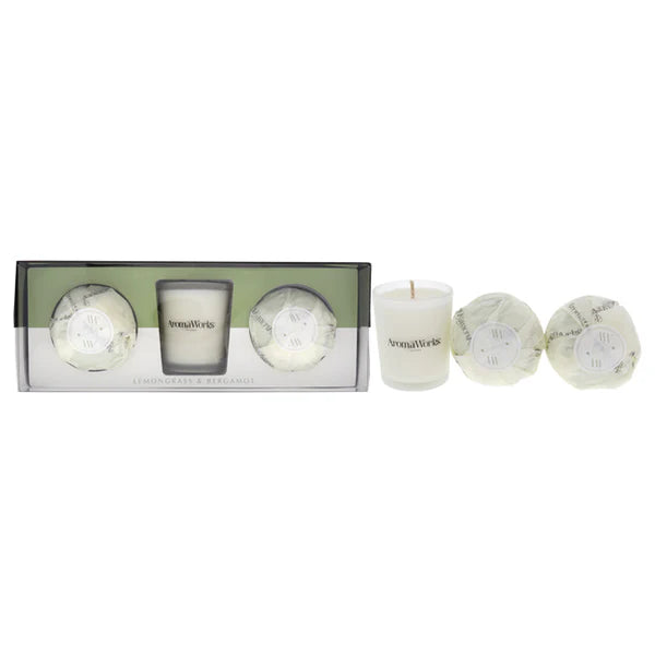 Light Candle Set - Lemongrass and Bergamot by Aromaworks for Unisex - 3 Pc 2.65oz Candle, 2 Mini AromaBomb