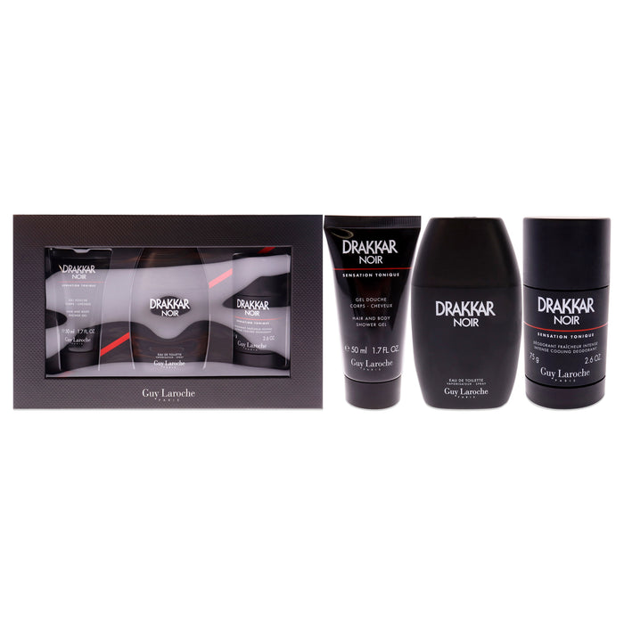 Drakkar Noir by Guy Laroche for Men - 3 Pc Gift Set 2021 - 3.4oz EDT Spray, 2.6oz Deodorant Stick, 1.7oz Shower Gel