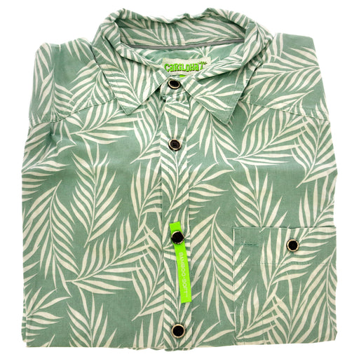 Bamboo Woven Button-Up Shirt - Ocean Green Foliage Print by Cariloha for Men - 1 Pc Shirt (S)