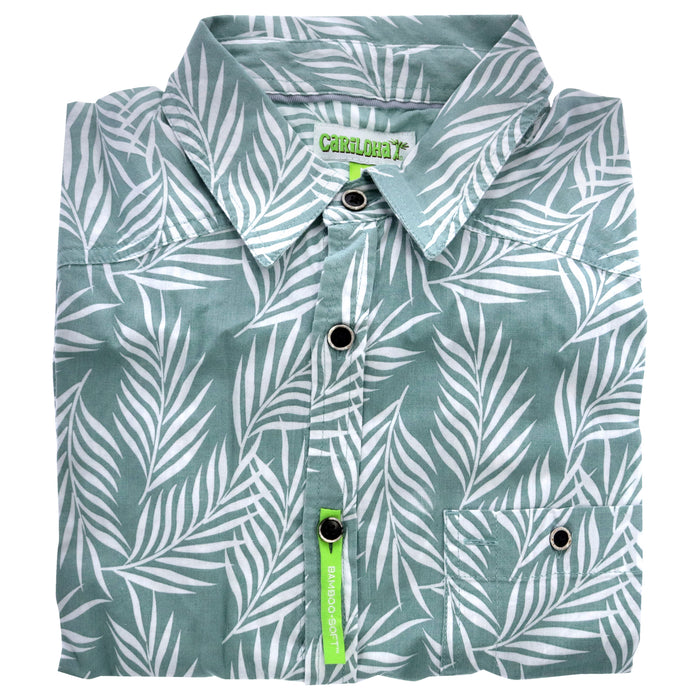 Bamboo Woven Button-Up Shirt - Ocean Green Foliage Print by Cariloha for Men - 1 Pc Shirt (M)