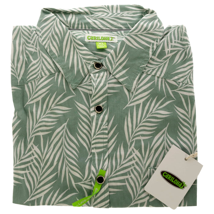 Bamboo Woven Button-Up Shirt - Ocean Green Foliage Print by Cariloha for Men - 1 Pc Shirt (XL)