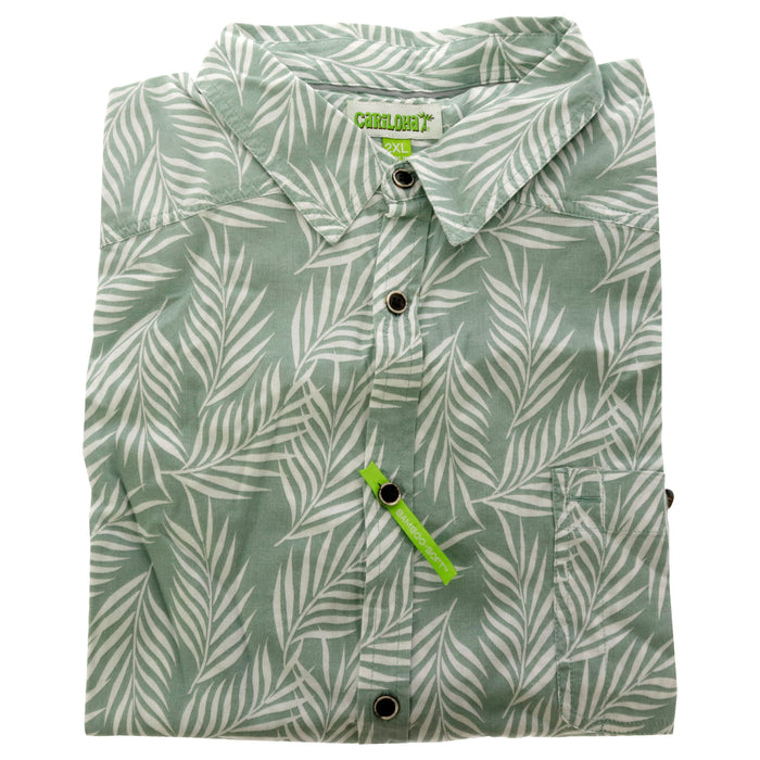 Bamboo Woven Button-Up - Ocean Green Foliage Print by Cariloha for Men - 1 Pc Shirt (2XL)