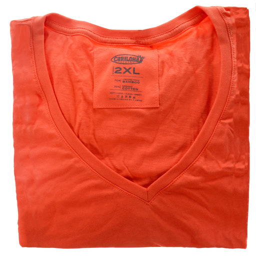 Bamboo V-Neck Tee - Sunkissed Coral by Cariloha for Women - 1 Pc T-Shirt (2XL)