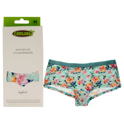 Bamboo Boyshort Briefs - Aqua Floral by Cariloha for Women - 1 Pc Underwear (M)