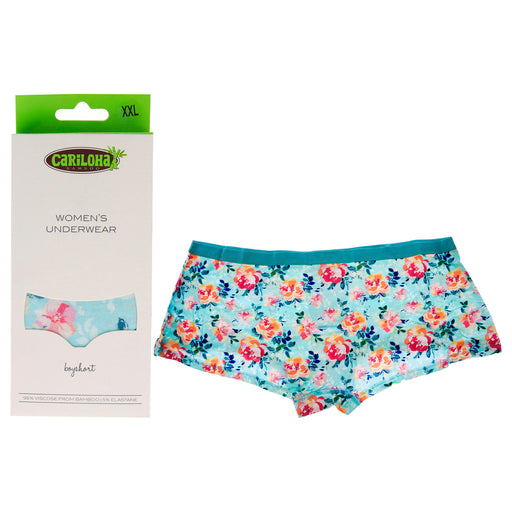 Bamboo Boyshort Briefs - Aqua Floral by Cariloha for Women - 1 Pc Underwear (2XL)