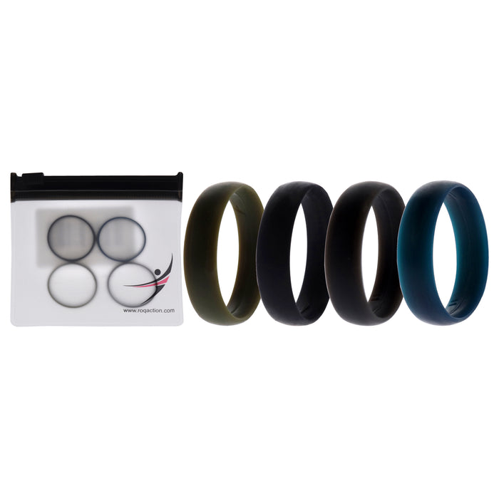 Silicone Wedding 6mm Smooth Ring Solid Set by ROQ for Men - 4 x 11 mm Ring
