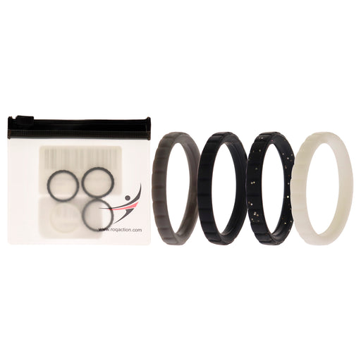 Silicone Wedding Stackble Lines Ring Set -Black-White by ROQ for Women - 4 x 5 mm Ring