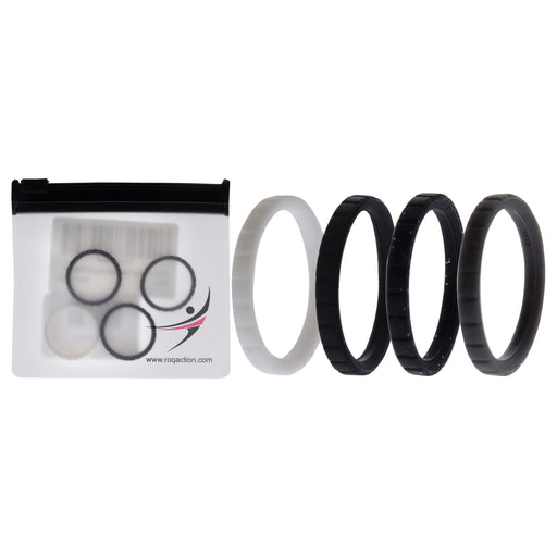 Silicone Wedding Stackble Lines Ring Set - Black-White by ROQ for Women - 4 x 8 mm Ring