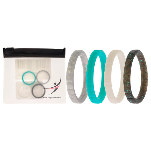Silicone Wedding Stackble Lines Ring Set - Turquoise by ROQ for Women - 4 x 5 mm Ring