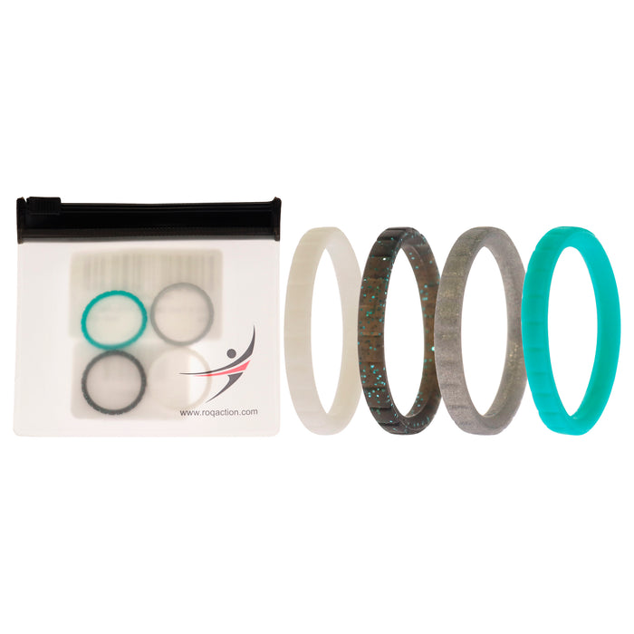 Silicone Wedding Stackble Lines Ring Set - Turquoise by ROQ for Women - 4 x 7 mm Ring